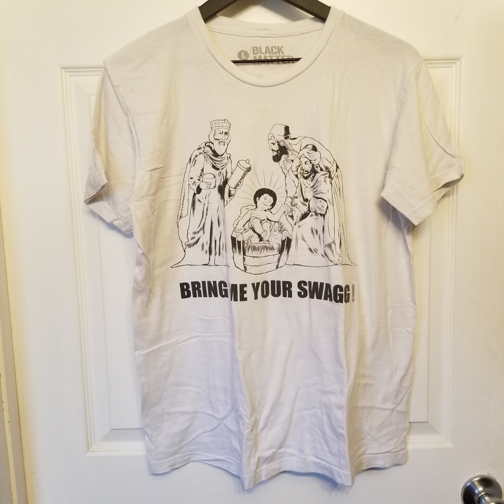 Black Matter White Tee with Black Nativity Graphic and Slogan